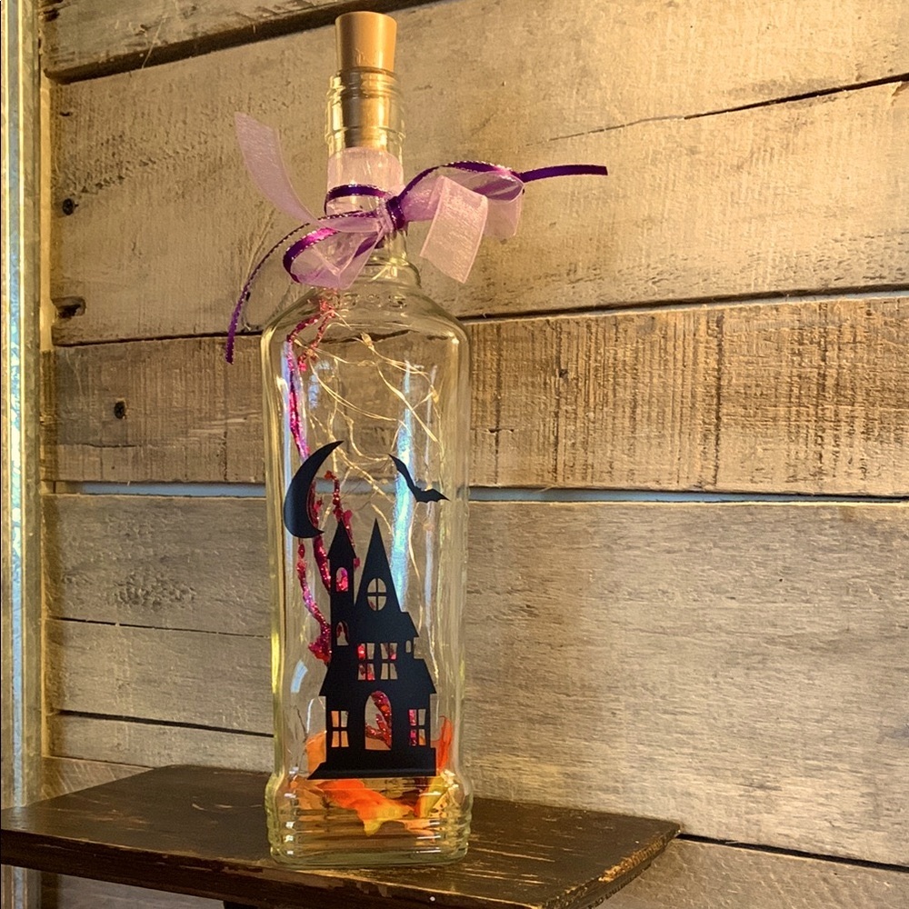 Hand Crafted Haunted House Halloween Bottle Lantern